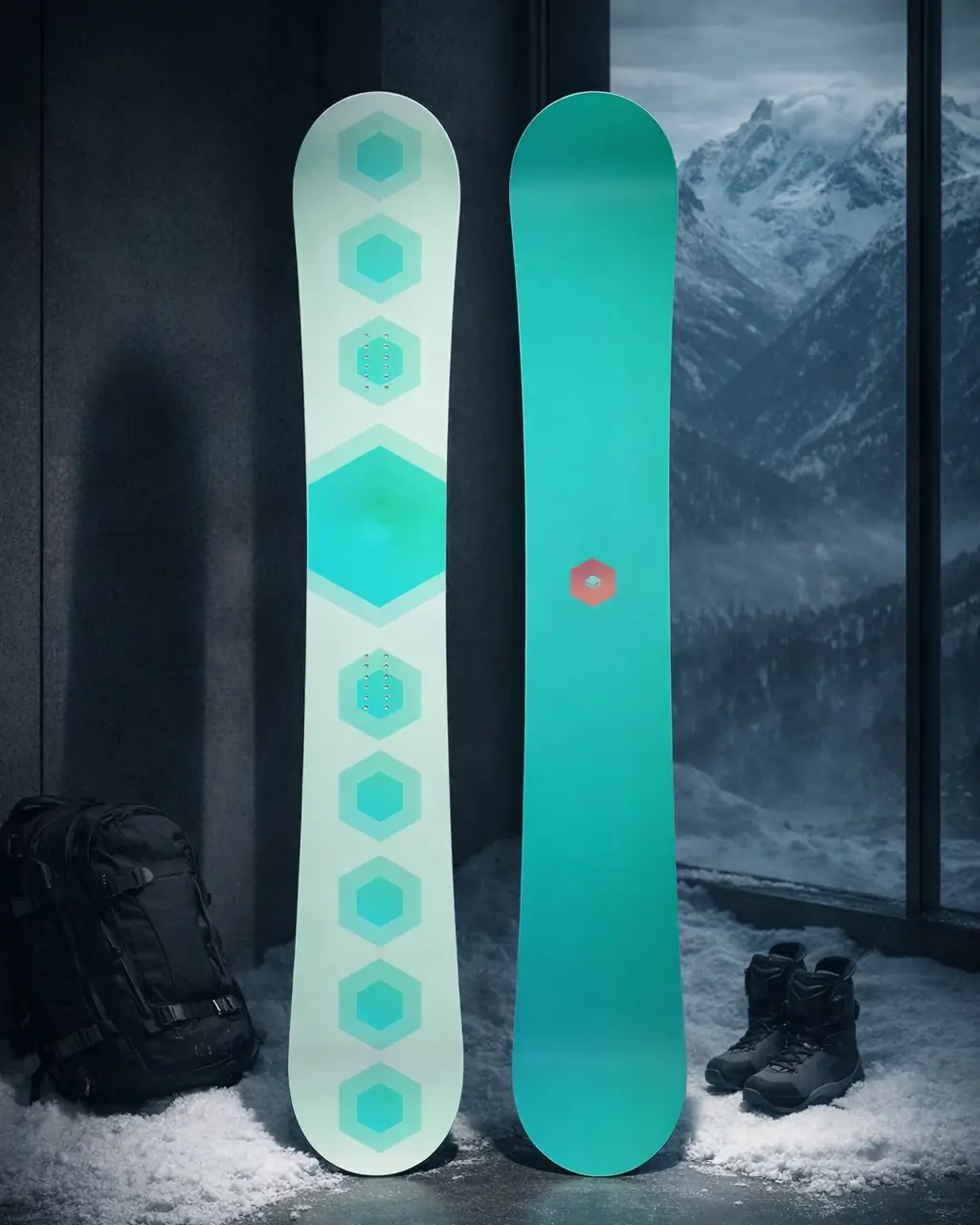 The 3p Fulfilled Snowboard in a Snow / Motion showroom